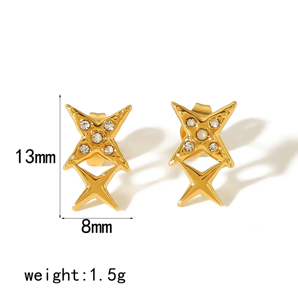 1 Pair Exquisite Sweet Style Four-pointed Star Shape Stainless Steel 18K Gold Plated Inlay Rhinestone Women's Stud Earrings h5 Picture2